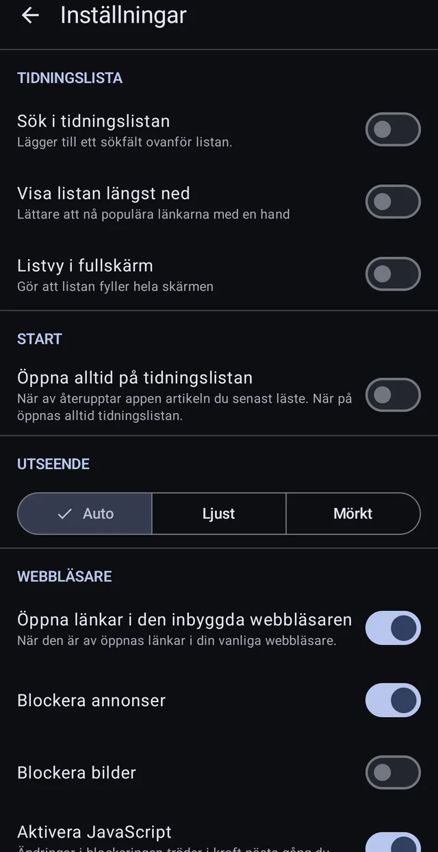 Avislisten, udseendet og browserens egne knapper — alt kan sættes.