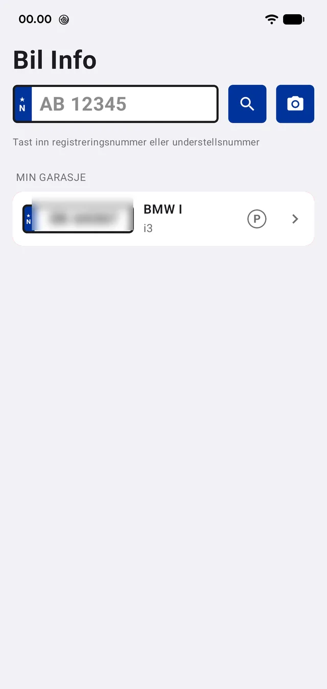 The search field and the garage. The plates are blurred here on the website — in the app they are perfectly readable.