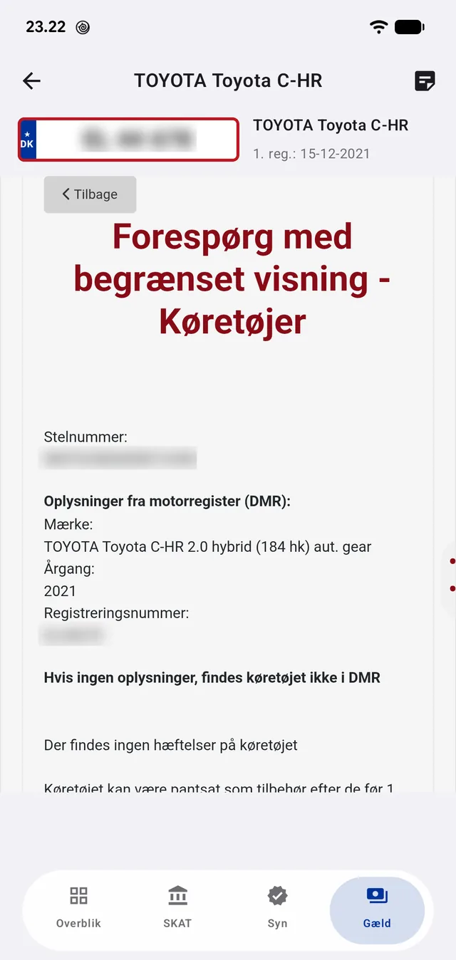The charge register: 'no charges are registered against this vehicle'.