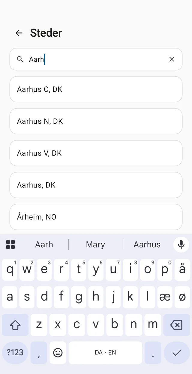 Search knows Danish postcodes and town names — and the rest of the world.