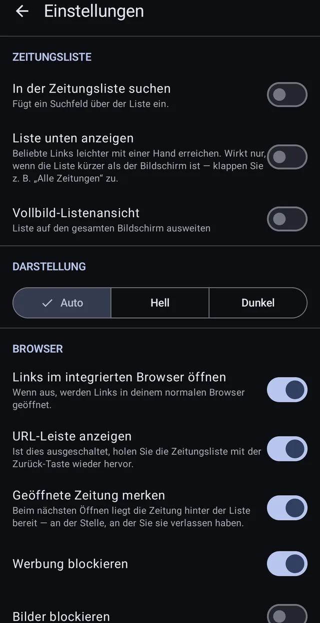 The paper list, the look, and the browser's own switches.