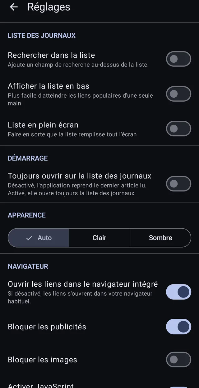 The paper list, the look, and the browser's own switches.