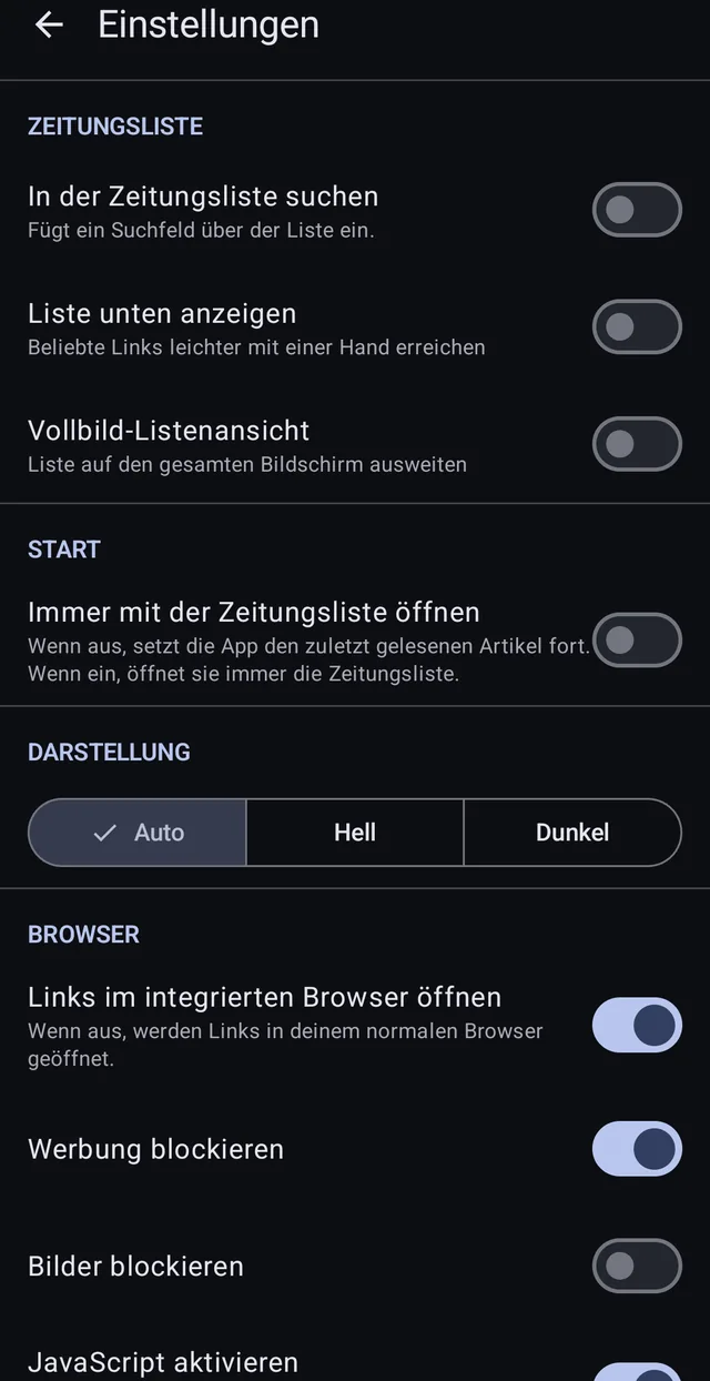 The paper list, the look, and the browser's own switches.