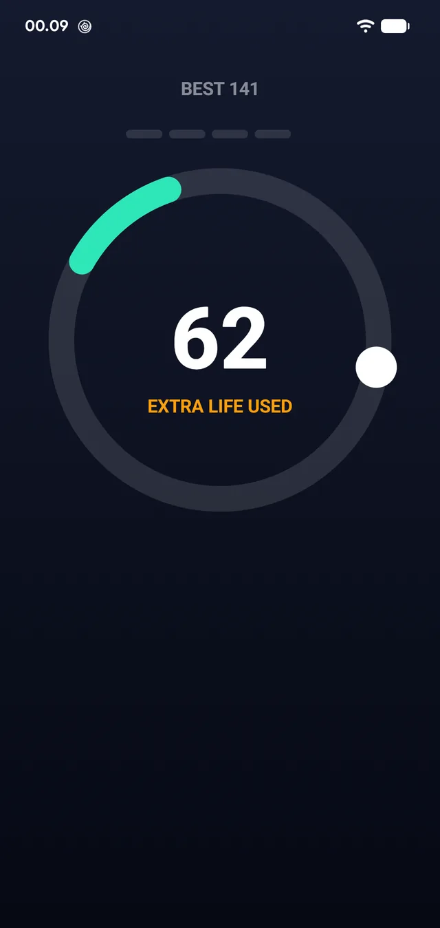 Mid-game: the score in the middle, and an extra life used.